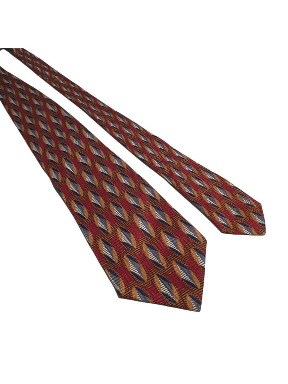 JZ Richards Mens Silk Tie Red Gold Diamond Geometric All Silk Handcrafted USA